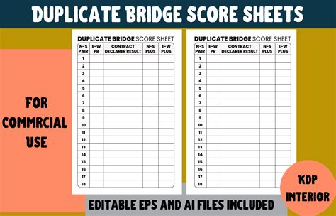 Printable Duplicate Bridge Score Sheets